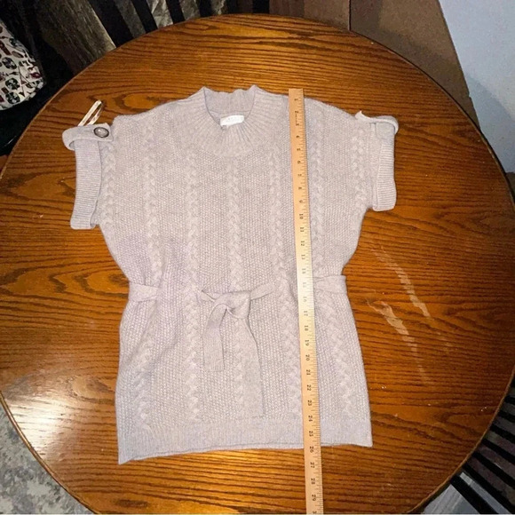 Kenar Sweater Size Small 100% Cashmere Cable Knit Short Sleeves Belted Tan - Picture 9 of 9